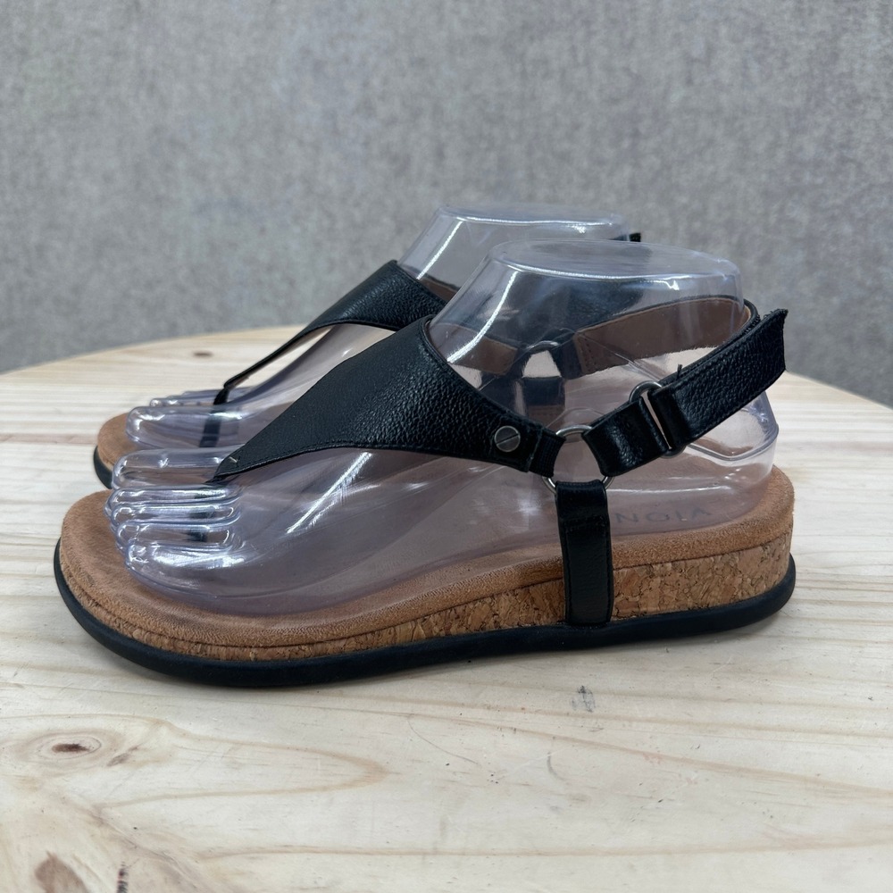 Vionic Kirra II Thong Sandals 6 Black Leather Orthotic Cork Backstrap